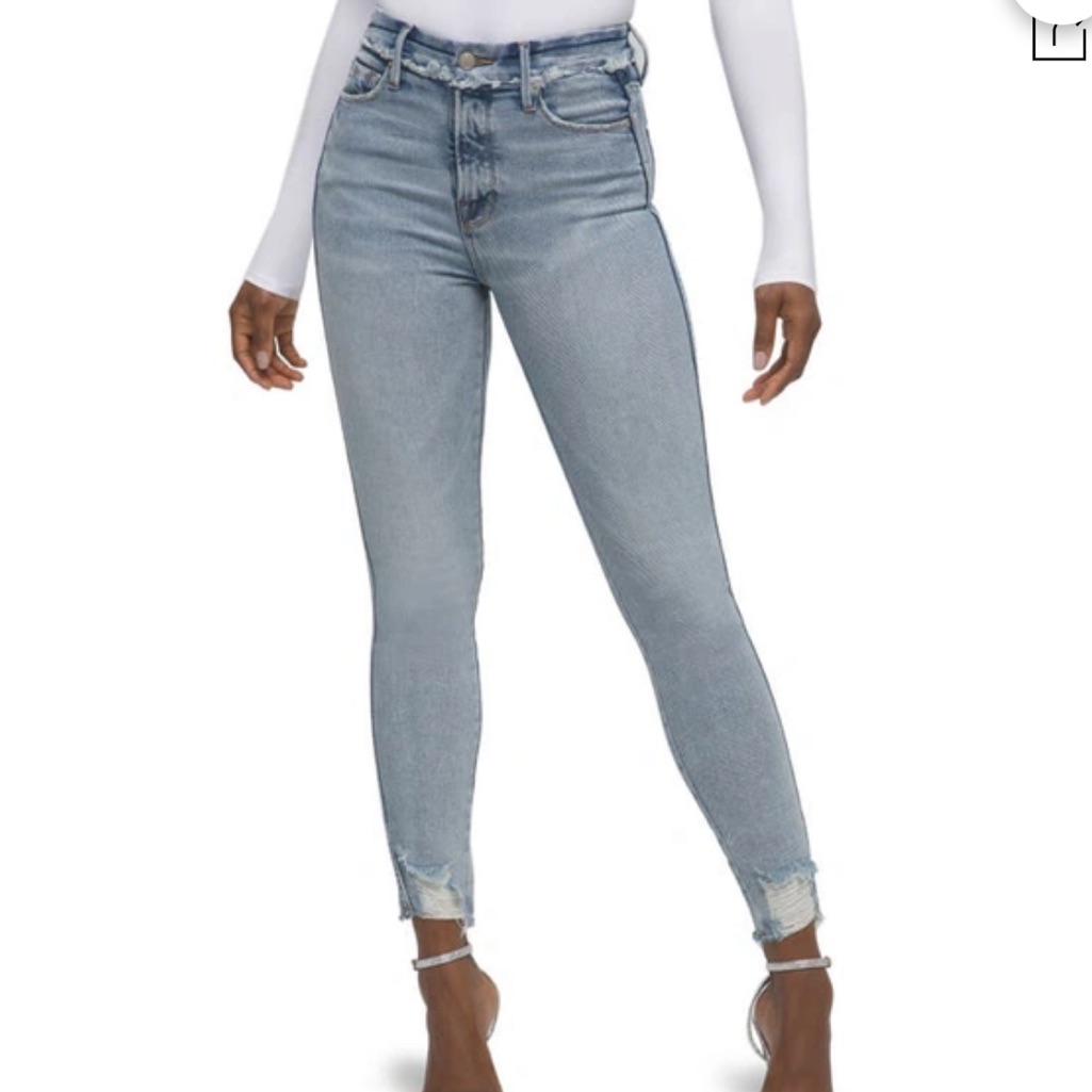 Good American Good Curve High Released Waist Chew Hem Skinny Jeans In Blue 530